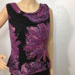 Sean Collection Purple Beaded Silk Top with Low Back